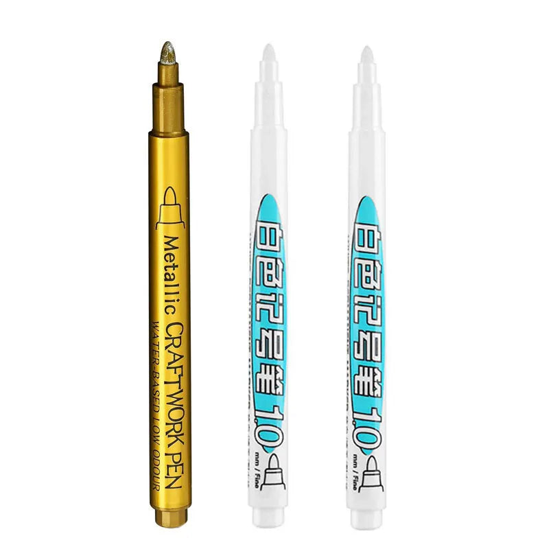 Juego de rotuladores metálicos de 1a 3 piezas, rotuladores de pintura, oro, plata y blanco, marcadores de arte permanente