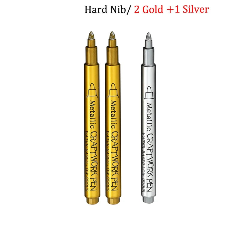 Bolígrafos de pintura acrílica permanente plateada/dorada, para pintura en variadas superficies, de punta suave/dura de 1-5MM