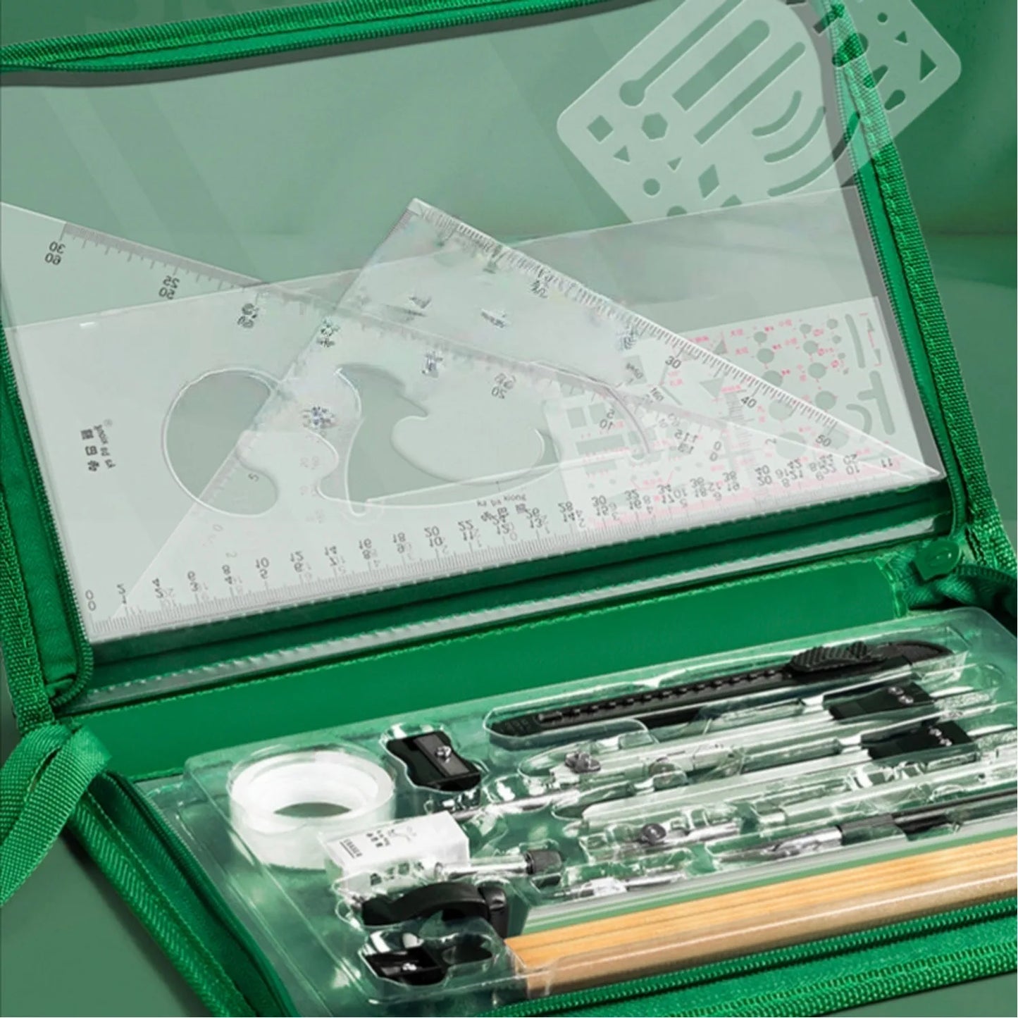 Juego de geometría con brazo oscilante de 7,8 pulgadas, juego de divisor transportador, regla de cuadrados, compás