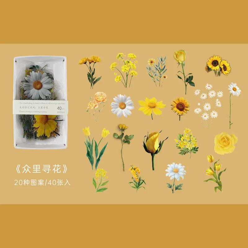 40 hojas de stickers vintage de plantas y flores