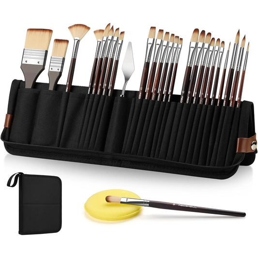 Juego de pinceles de nylon de 26 piezas para acuarela, acrílica y pintura al óleo, kit de pinceles de dibujo de arte profesional