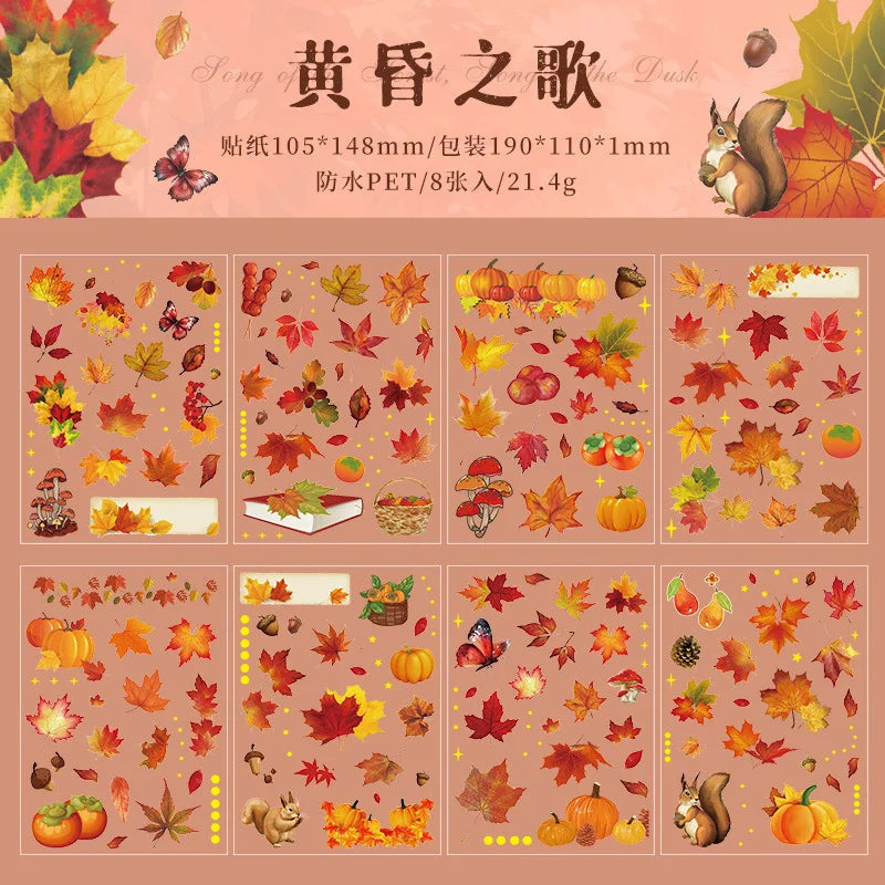 8 páginas, Vintage de otoño, impermeables, pegatinas en bolsa