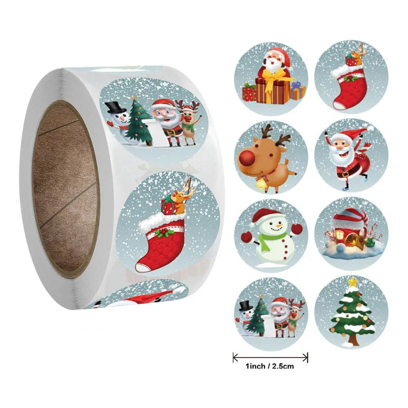 Etiquetas stickers adhesivas con sello de tema navideño, 100-500 Uds.
