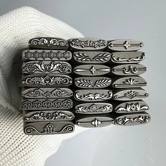 Sellos de joyería con patrón, de acero, troqueles de grabado para pulsera de oro y plata.