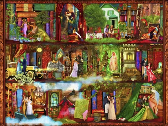 Rompecabezas de 500, 1000, 1200 y 2000 Piezas, Librería con Diseño de Mundo de Fantasía y Paisaje Mágico