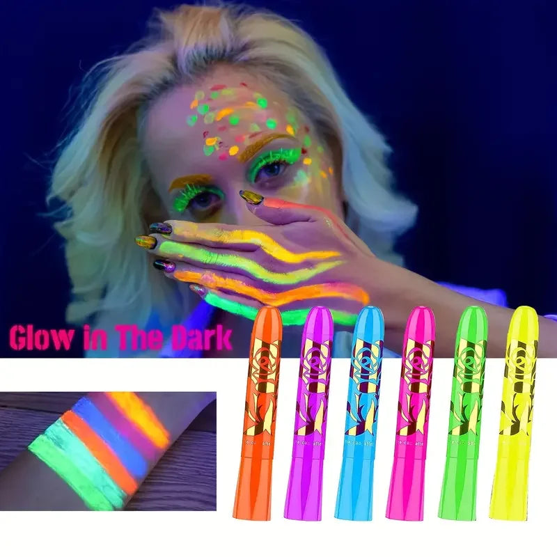 Kit de pintura facial y corporal con brillo UV de neón, crayones de maquillaje, 6 uds./12 Uds.