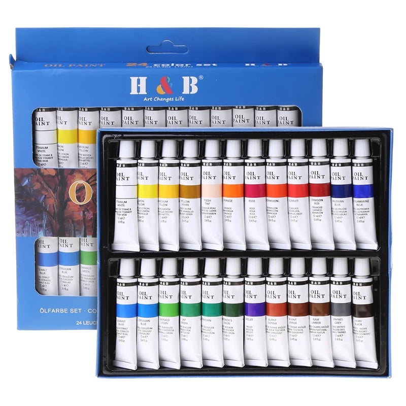 24 colores pintura al óleo profesional H&B, pigmento de tubos de 12ml suministros de arte