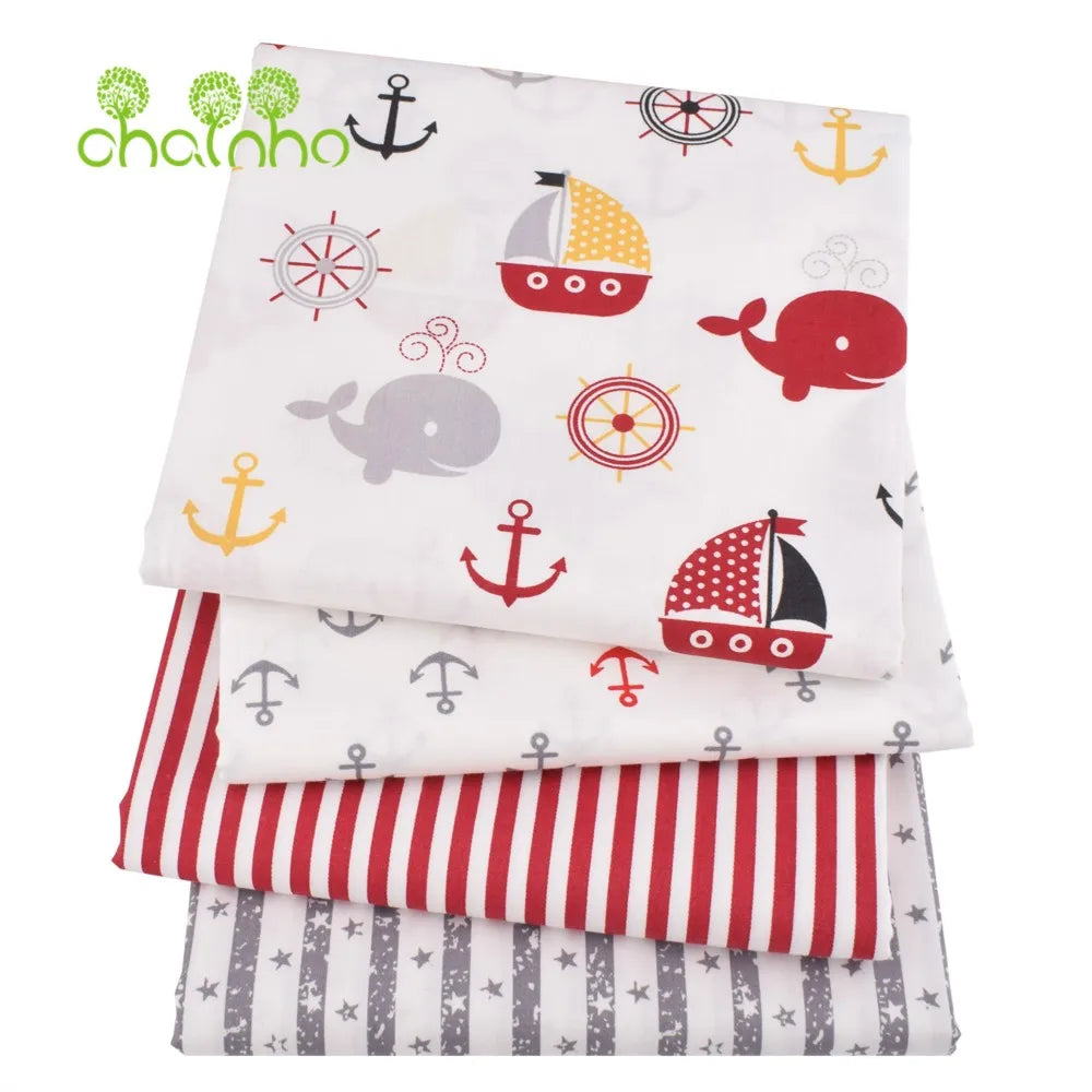 Tela de algodón de sarga estampada, Material de costura, serie Ocean, 25C21