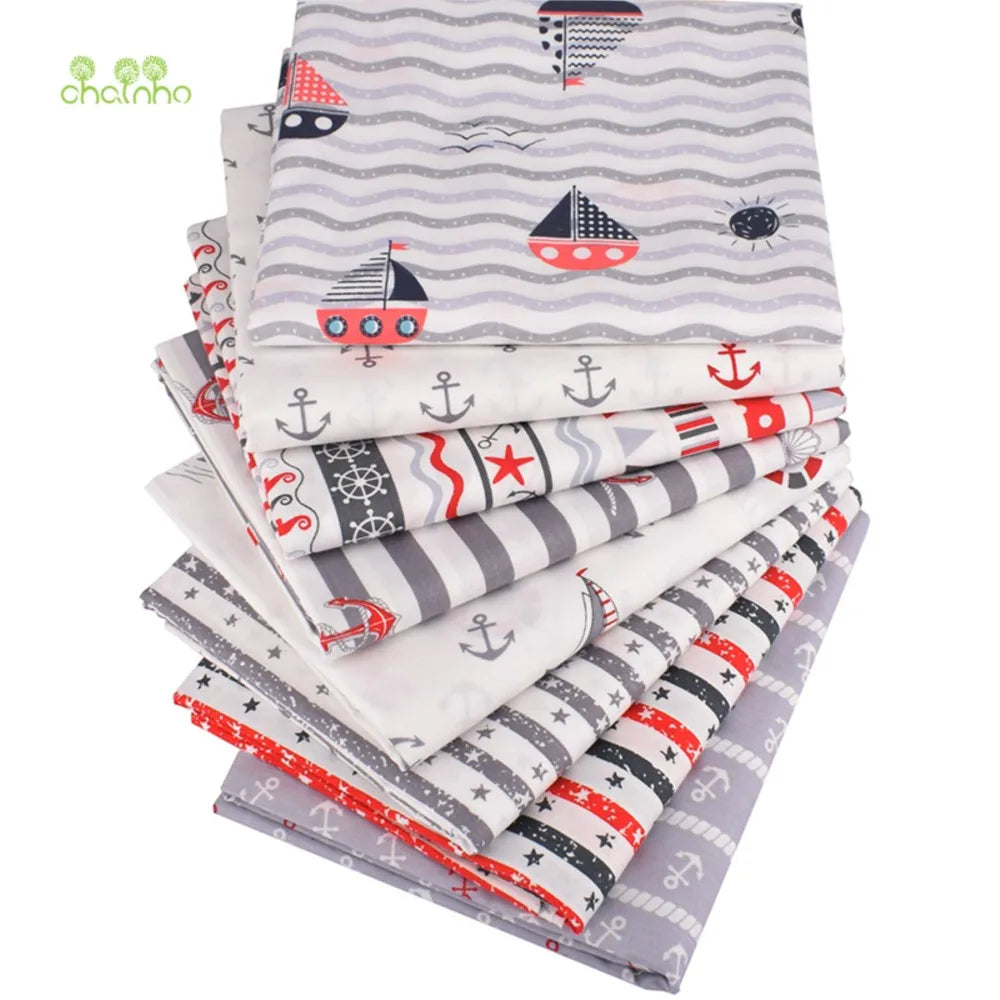 Tela de algodón de sarga estampada, Material de costura, serie Ocean, 25C21