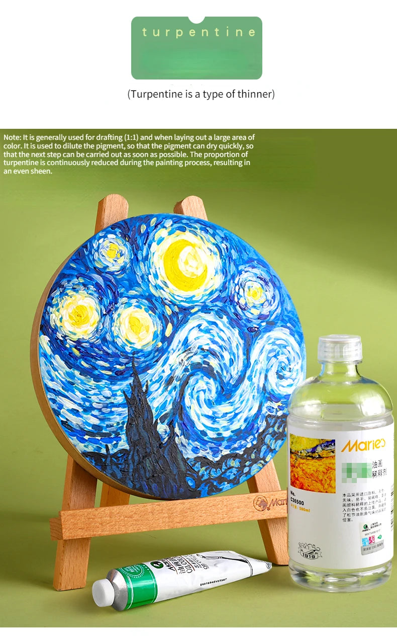 Trementina sin olor para pintura al óleo, líquido de limpieza para pinceles, 500ml