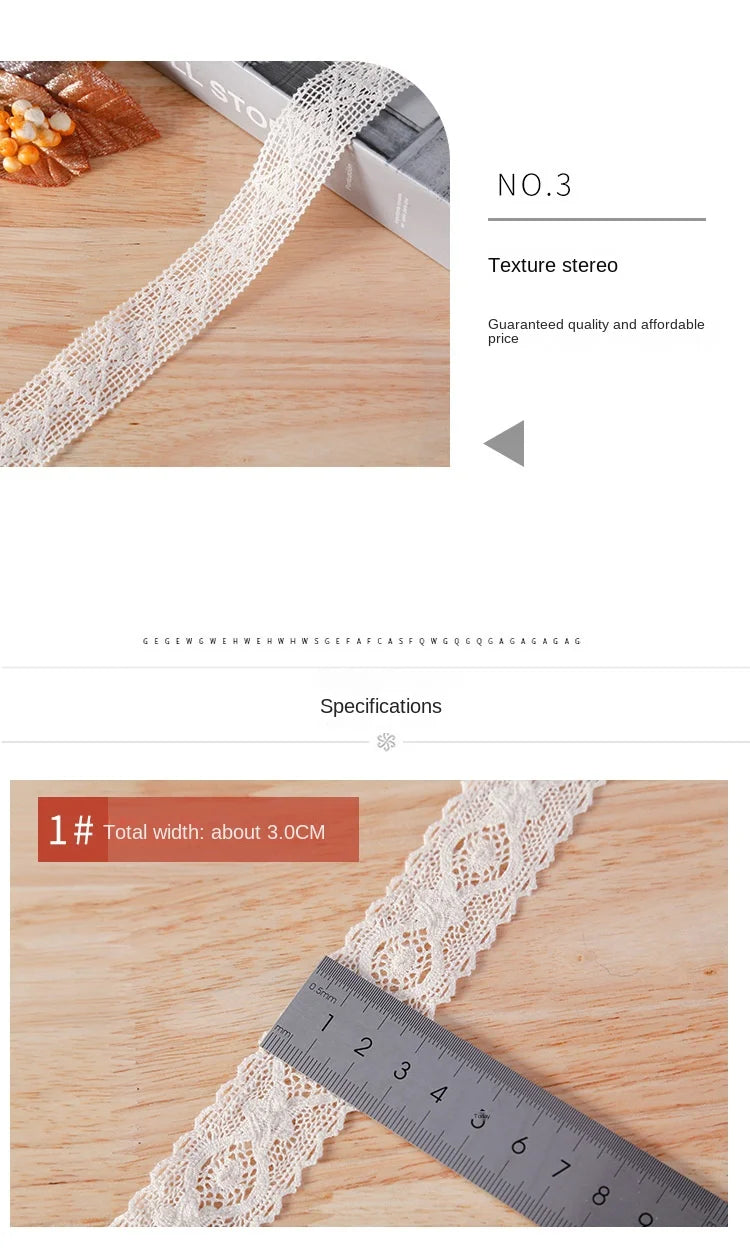Tela de encaje para costura artesanal, cinta de algodón con flecos, bordada