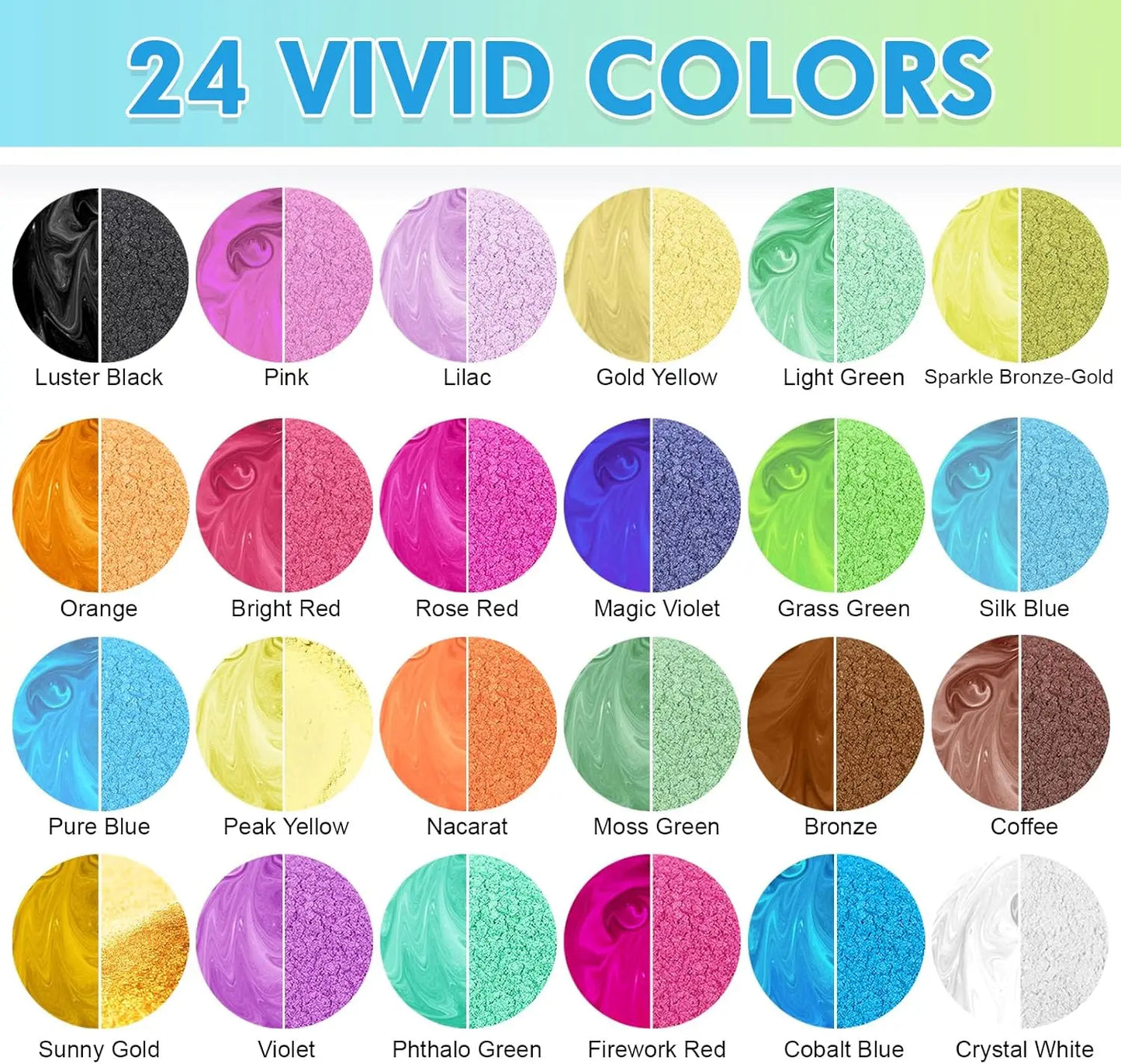 Juego de polvos de mica natural de 24 colores: pigmento de 10 g/botella para Resina Epoxi, Jabón, Velas, Joyería Artesanal