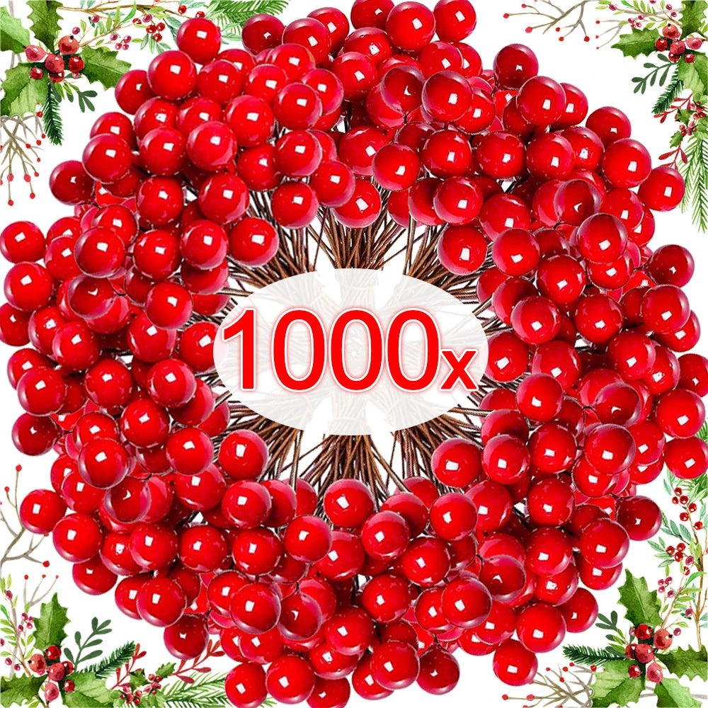 Bayas rojas para decoración de árbol de Navidad, 50/1000 piezas