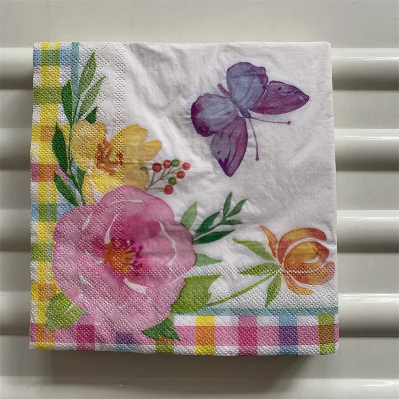 Decoupage-Servilletas de papel de flores, mariposas, 20 unidades