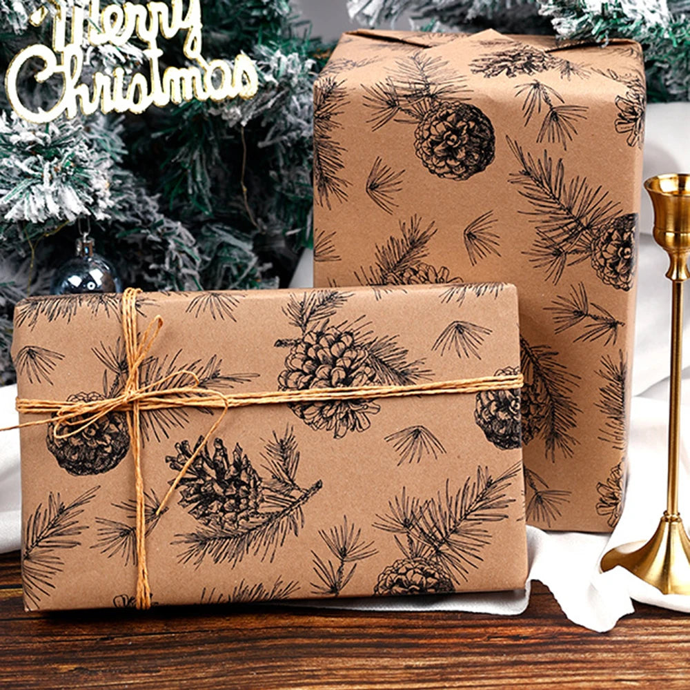Rollo de papel de regalo, diseño de bayas de piña decoración navideña, 300*43 cm