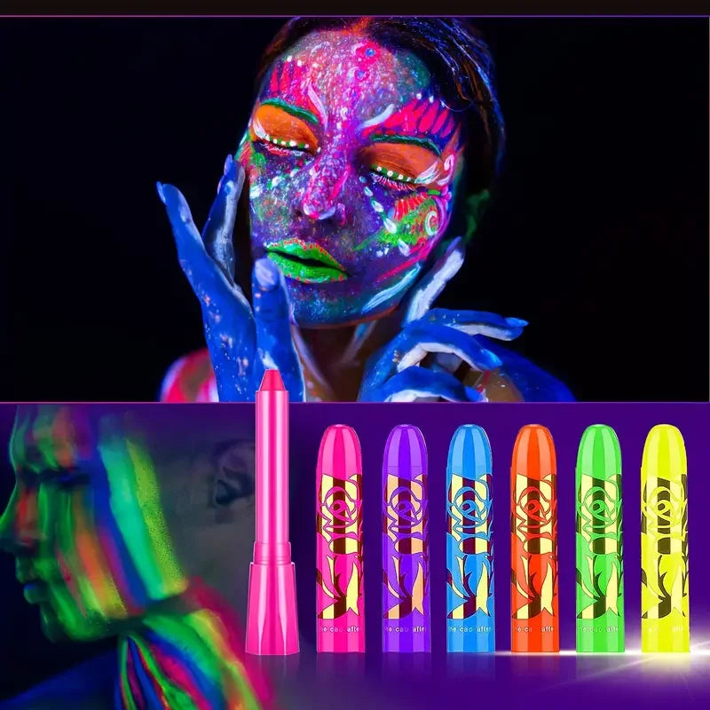 Kit de pintura facial y corporal con brillo UV de neón, crayones de maquillaje, 6 uds./12 Uds.