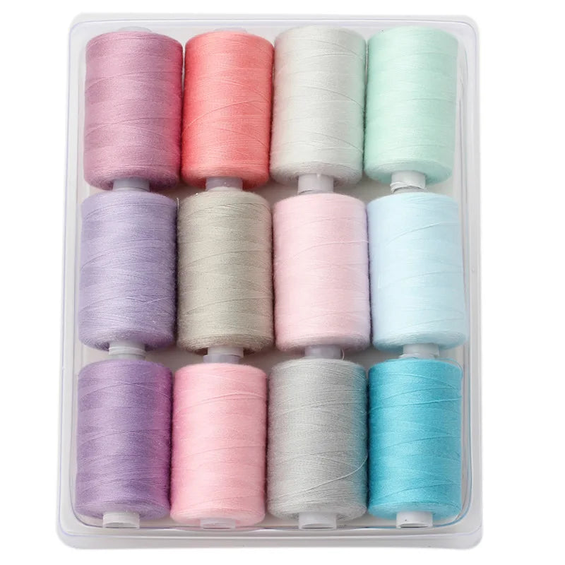 Rollo pequeño de hilo de poliéster para costura, conjunto de hilos de Color de 1000 yardas, 12 colores.