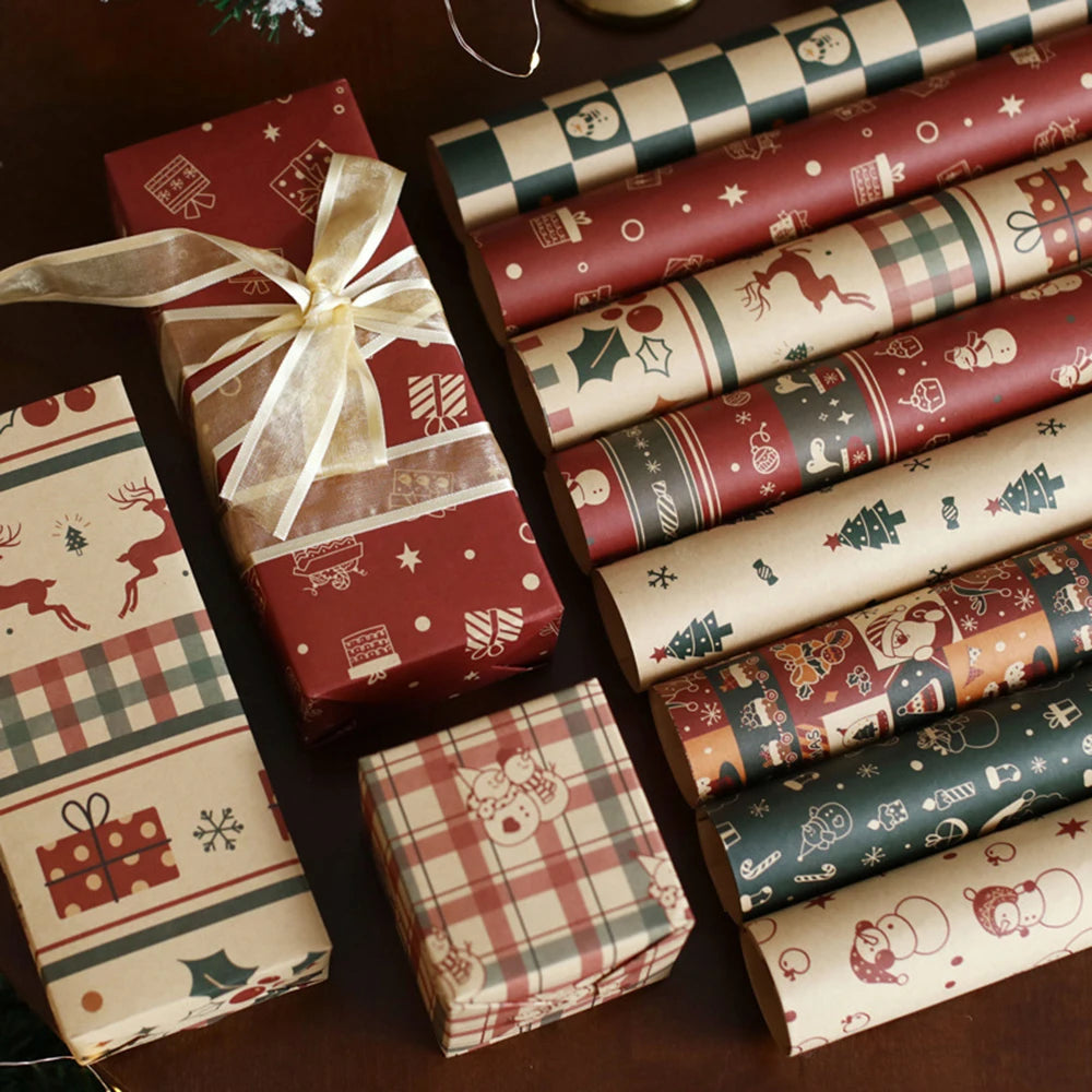 6 hojas de papel para envolver regalos de Navidad, muñeco de nieve, alce, Navidad, etc.
