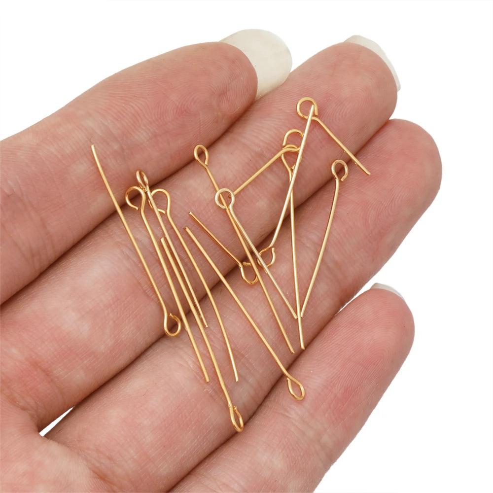 100/50 Uds. Cabezas de acero inoxidable, de cabeza plana, de bola de Color dorado para accesorios de joyería