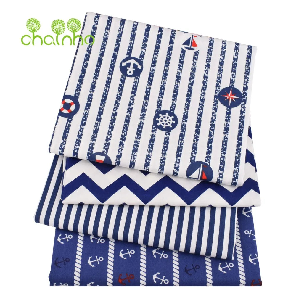 Tela de algodón de sarga estampada, Material de costura, serie Ocean, 25C21