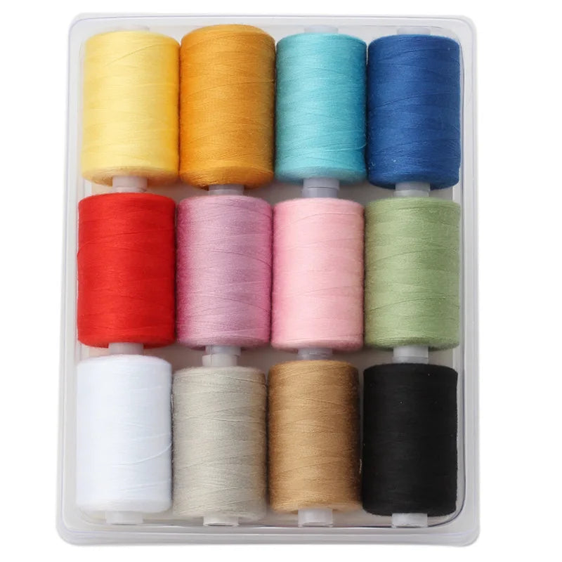 Rollo pequeño de hilo de poliéster para costura, conjunto de hilos de Color de 1000 yardas, 12 colores.