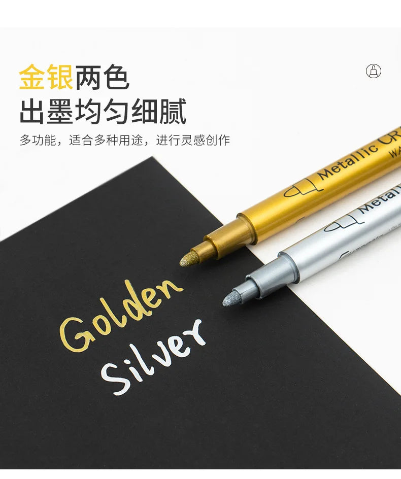 Bolígrafos de pintura acrílica permanente plateada/dorada, para pintura en variadas superficies, de punta suave/dura de 1-5MM