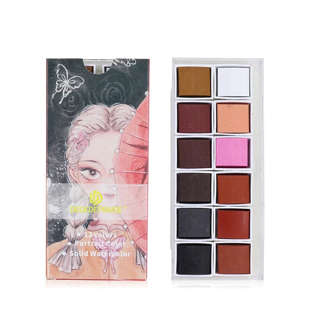 Juego de pinturas de Acuarela sólidas de 12 colores, pigmento nacarado texturizado, brillo metálico