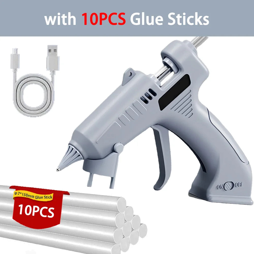 Pistola de pegamento termofusible inalámbrica, 3,7 V, 1800mAh, carga USB, utiliza barras de pegamento de 7mm, antifugas y antiescaldaduras