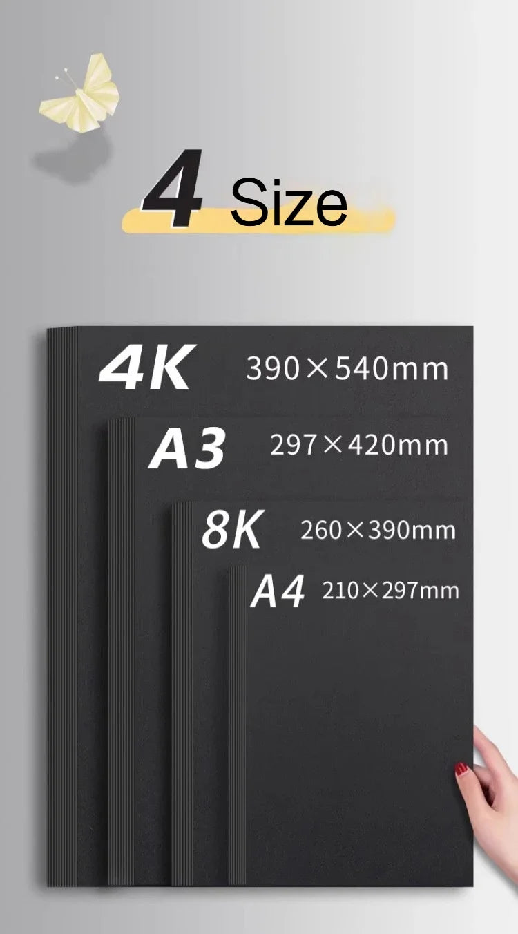 Papel de cartón negro grueso de 180/230/300gsm, papel A4/A5, 20-100 Uds., papel para bocetos de dibujo a mano