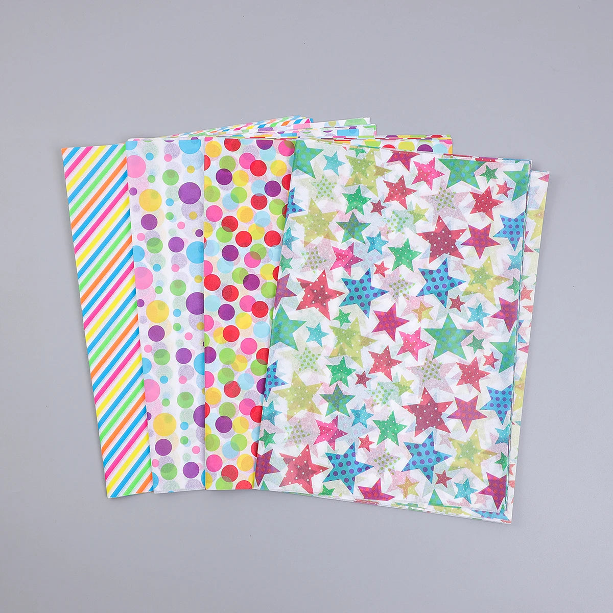 20 Hojas de Papel de Seda con Puntos, estrellas y rayas de Colores, Hojas de 14x20 Pulgadas (35,56 x 50,8 cm)