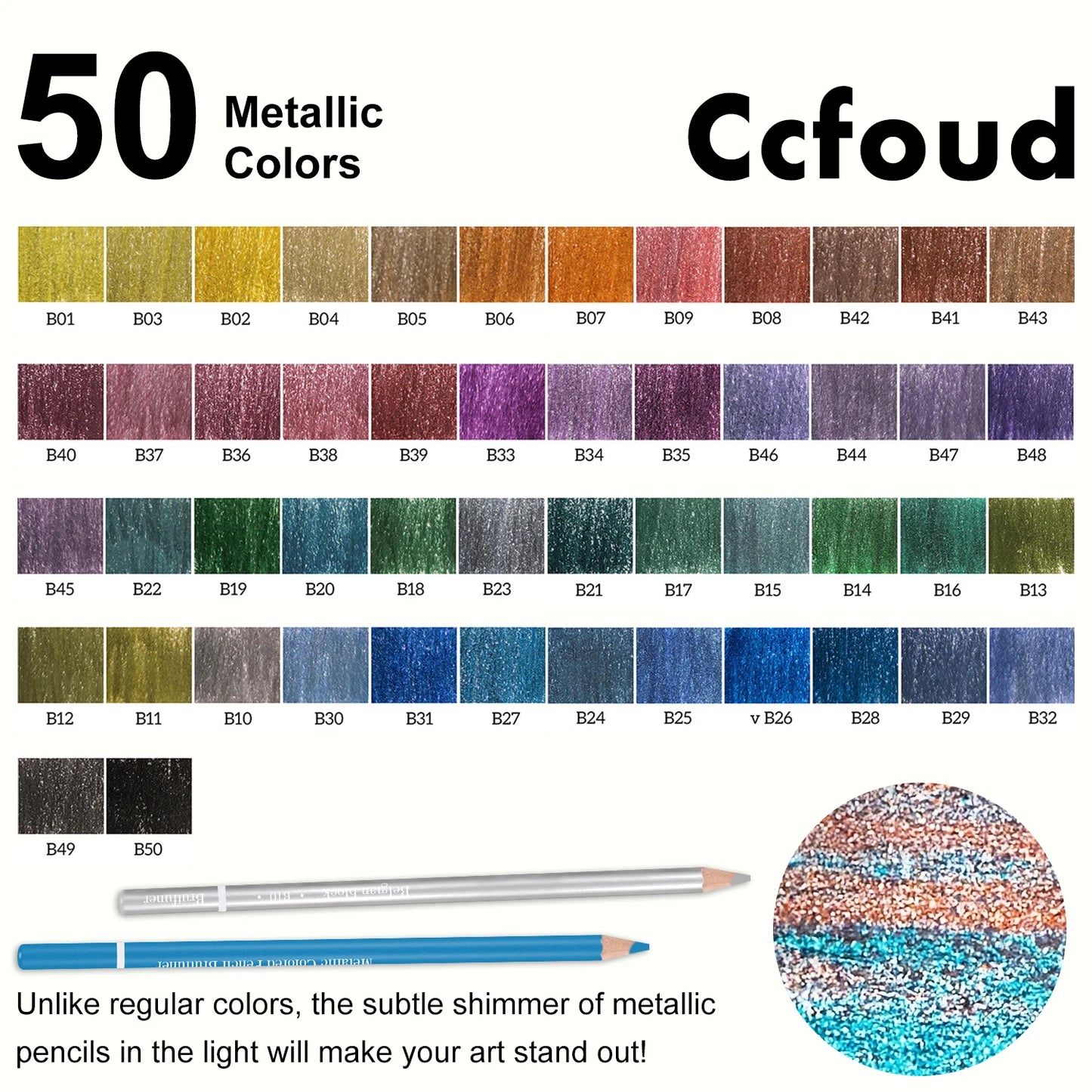 Lápices de colores metálicos de 12/24/50/72 piezas, núcleo suave con colores vibrantes