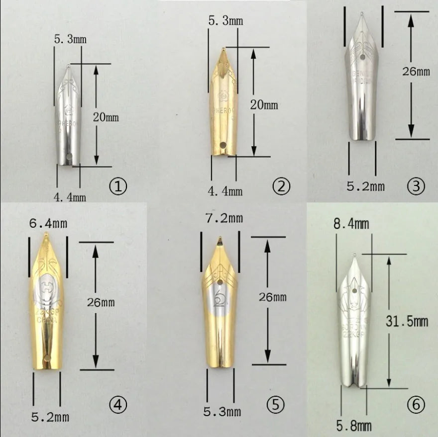 Puntas universales de 26mm y 31,5mm, piezas de puntas para pluma estilográfica compatibles con Hero Picasso Jinhao, puntas de repuesto