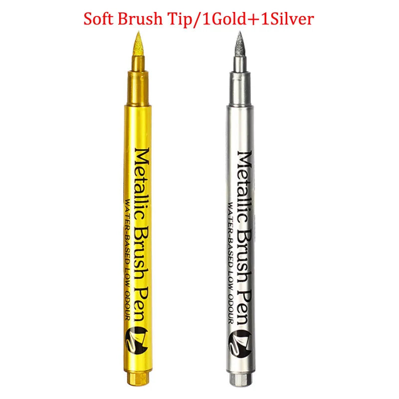 Bolígrafos de pintura acrílica permanente plateada/dorada, para pintura en variadas superficies, de punta suave/dura de 1-5MM