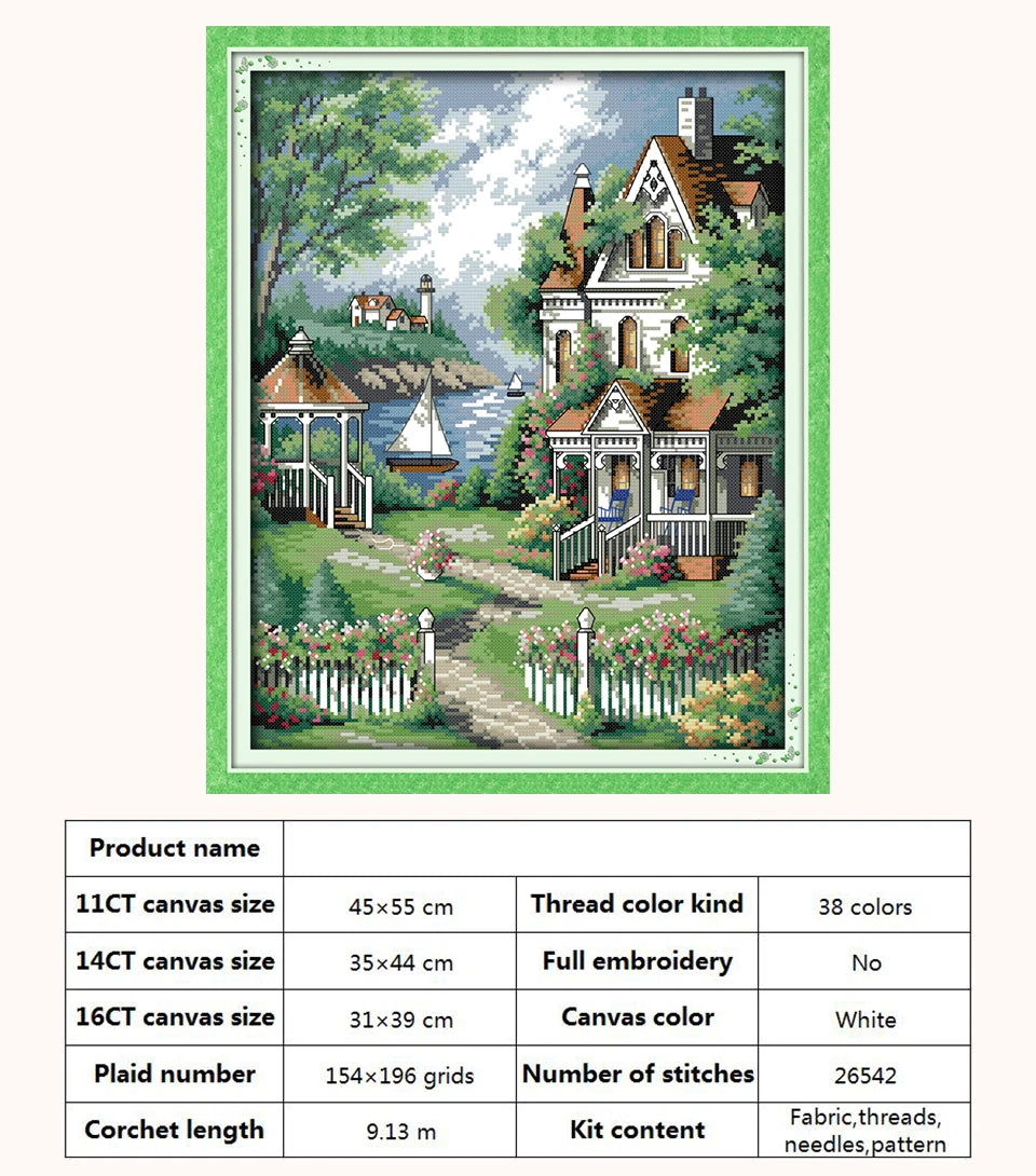 Kit de punto de cruz para manualidades,  con patrones de paisaje con Casa o cabaña,  11CT, 14CT, 16CT, DMC