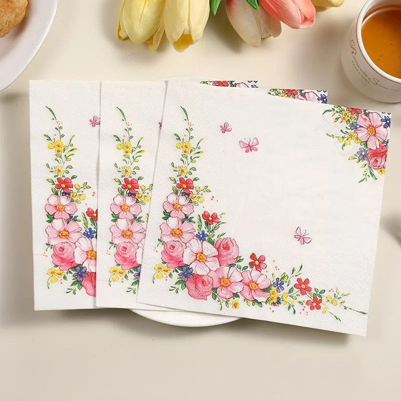 Paquete de 20 Servilletas de Papel Desechables con Diseño de Plantas y Flores, 33x33cm, Decoupage