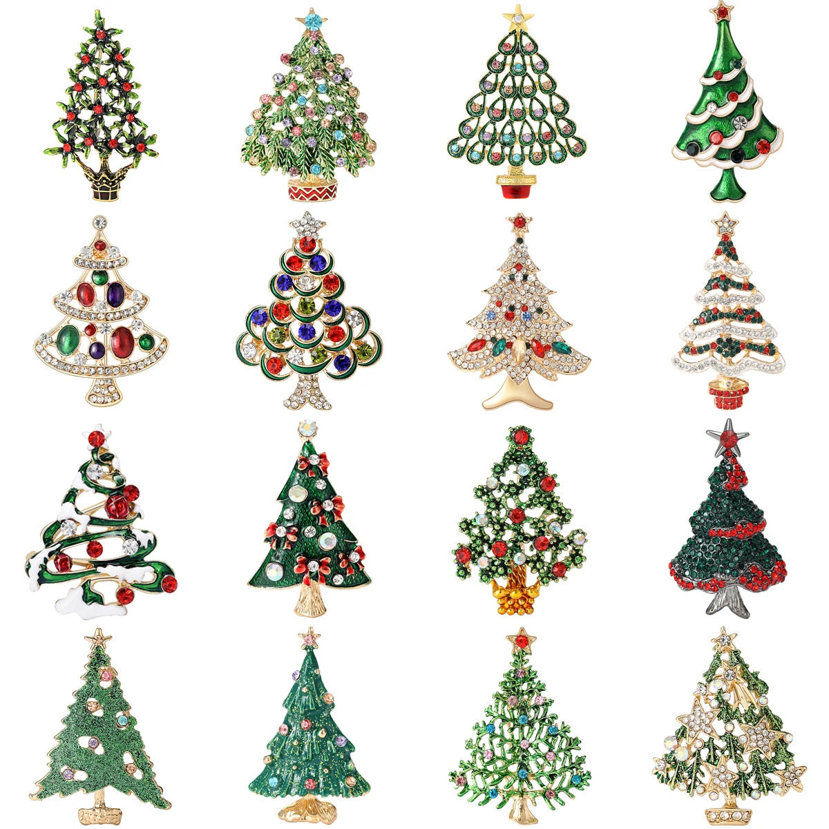 Broches en forma de árbol de Navidad con diamantes de imitación, accesorios de joyería