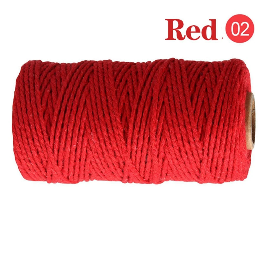 Cuerda de Algodón Puro para Macramé, de 2mm y 100M, 20 Colores