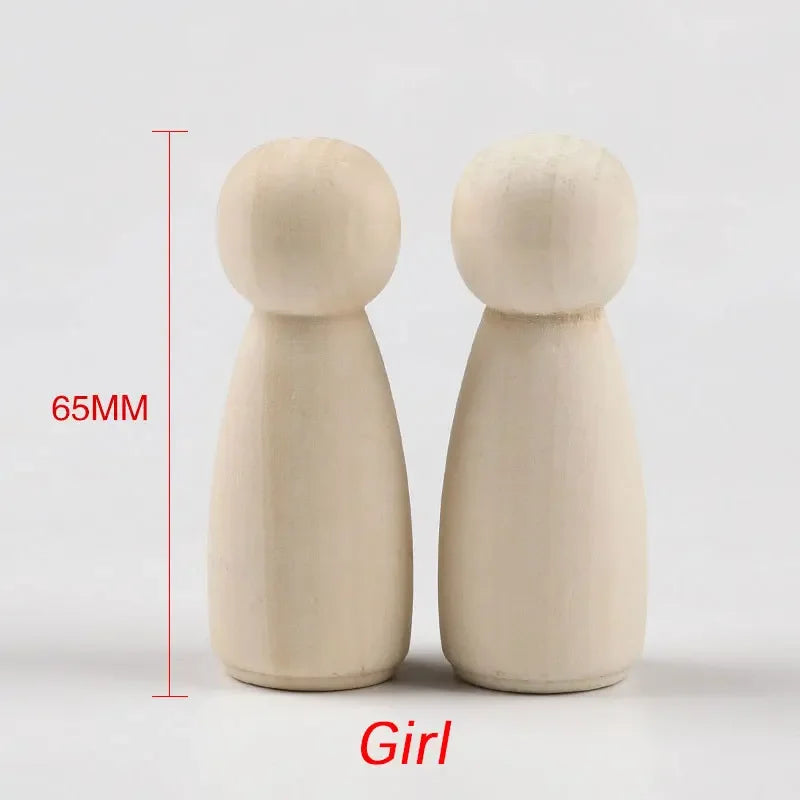 10 Uds. de muñecas de madera natural sin terminar, cuerpos para pintar