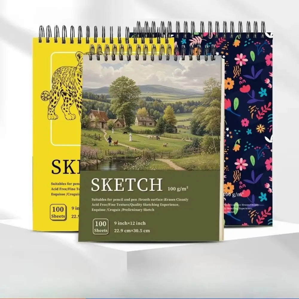 Cuaderno de bocetos en espiral de 100 hojas, páginas perforadas, papel sin ácido, papel grueso de 100 g/m²