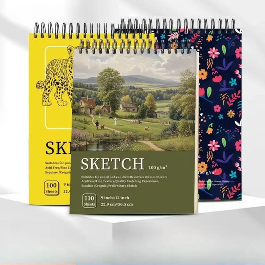 Cuaderno de bocetos en espiral de 100 hojas, páginas perforadas, papel sin ácido, papel grueso de 100 g/m²