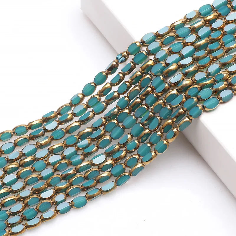 Mostacillas de cristal austriaco chapadas en dorado, cadenas de 50 piezas, cuentas ovaladas