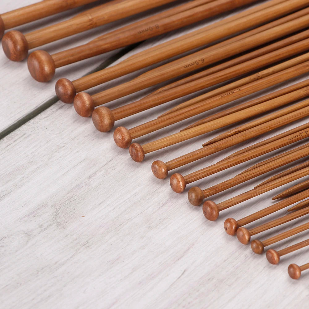 Juego de palillos de tejer de bambú, 18 pares. tamaños de 2 a 10 mm
