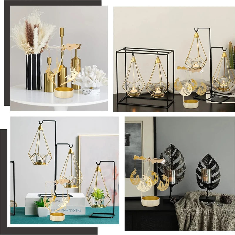 Porta velas giratorio de metal para decoración de Navidad