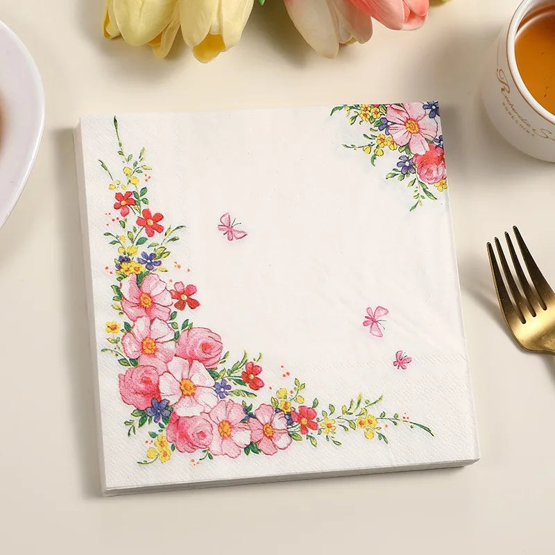 Paquete de 20 Servilletas de Papel Desechables con Diseño de Plantas y Flores, 33x33cm, Decoupage
