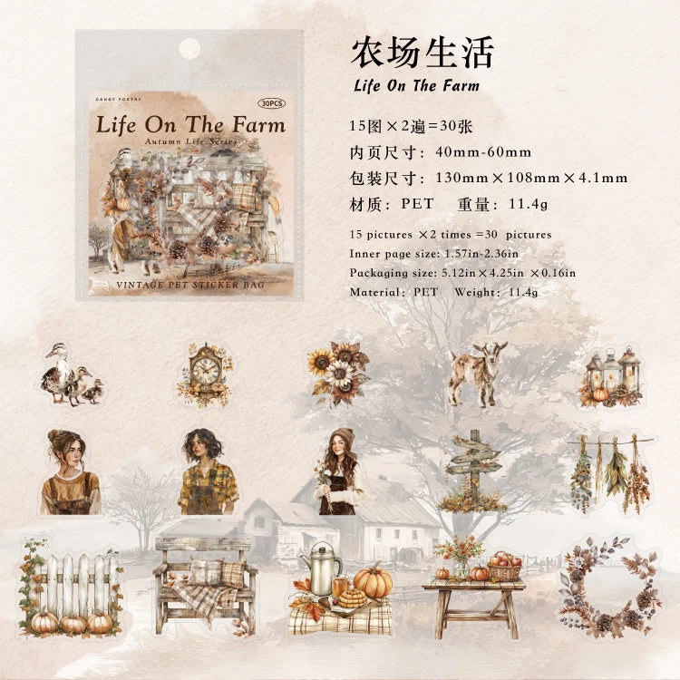 30 hojas de pegatinas de vida otoñal, Material decorativo creativo