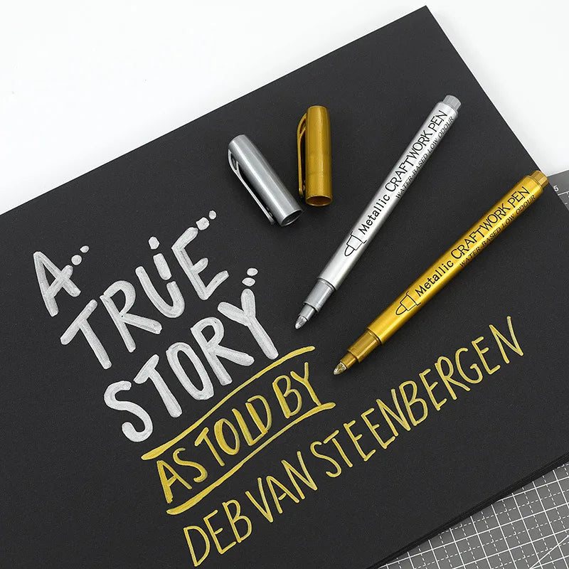 Bolígrafos de pintura acrílica permanente plateada/dorada, para pintura en variadas superficies, de punta suave/dura de 1-5MM