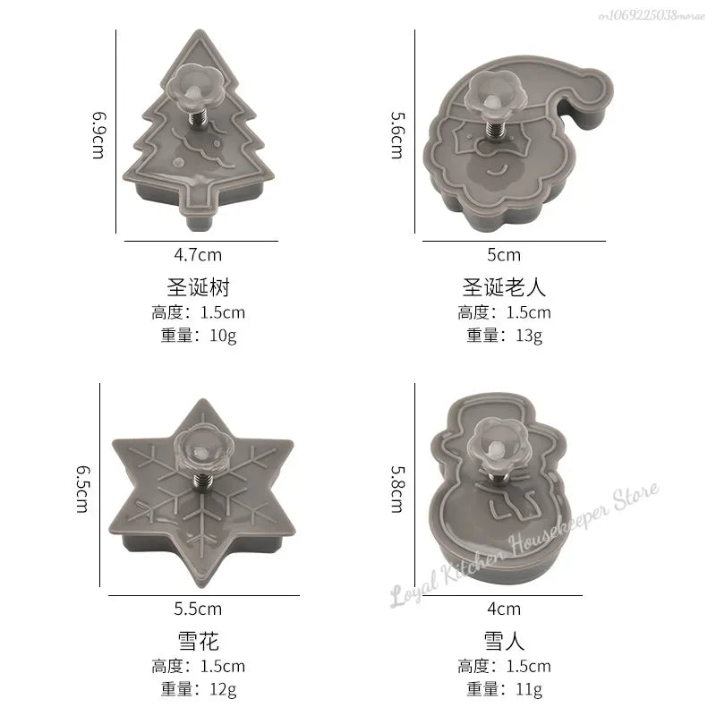 4 Uds. Moldes para galletas de Navidad, cortador de galletas 3D de plástico