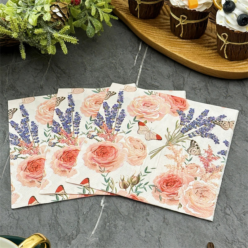 20/50 piezas de servilletas de 2 capas con diseño de rosas y lavanda de 33*33 cm