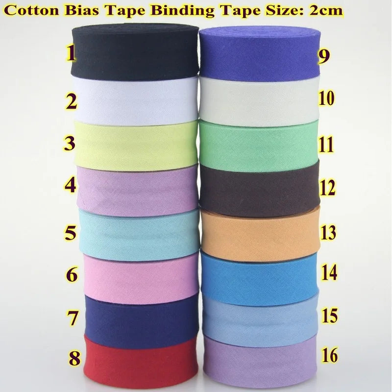 Sesgo, cinta al bies 100% de algodón, 20mm de ancho, 3/4 ",  con pliegue planchado, 5 mts