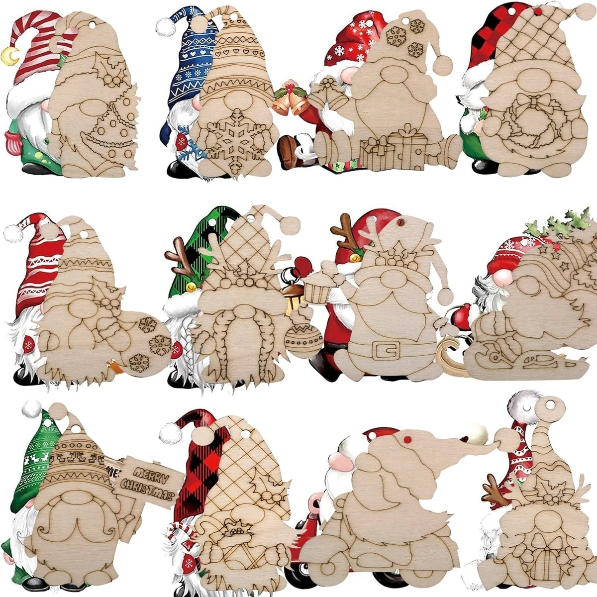 Colgante de madera para Navidad, para pintar, 12 piezas